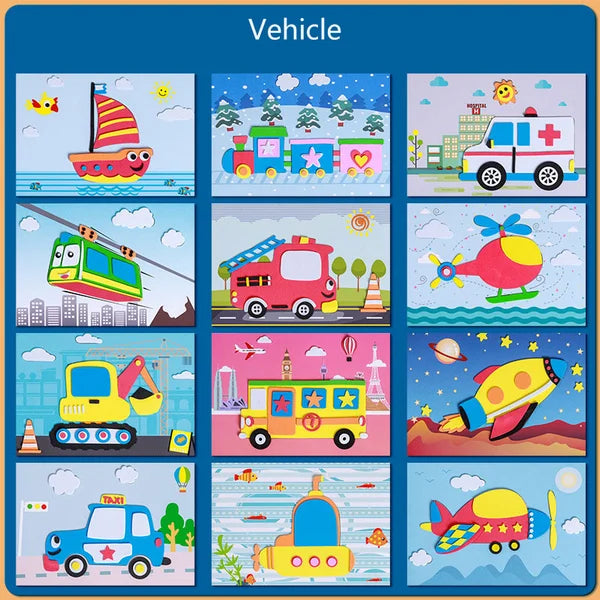 Bunte Kinderfahrzeug-Puzzles, 12-teilig, Cartoon-Design, Lernspielzeug, Fahrzeuge, Holz