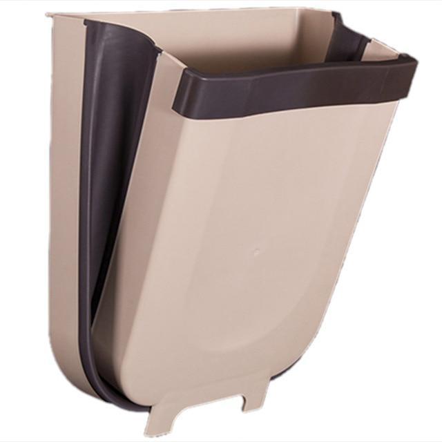 Wandmontierter faltbarer Mülleimer, 8L, beige, Kunststoff, ideal für Küche oder Auto.