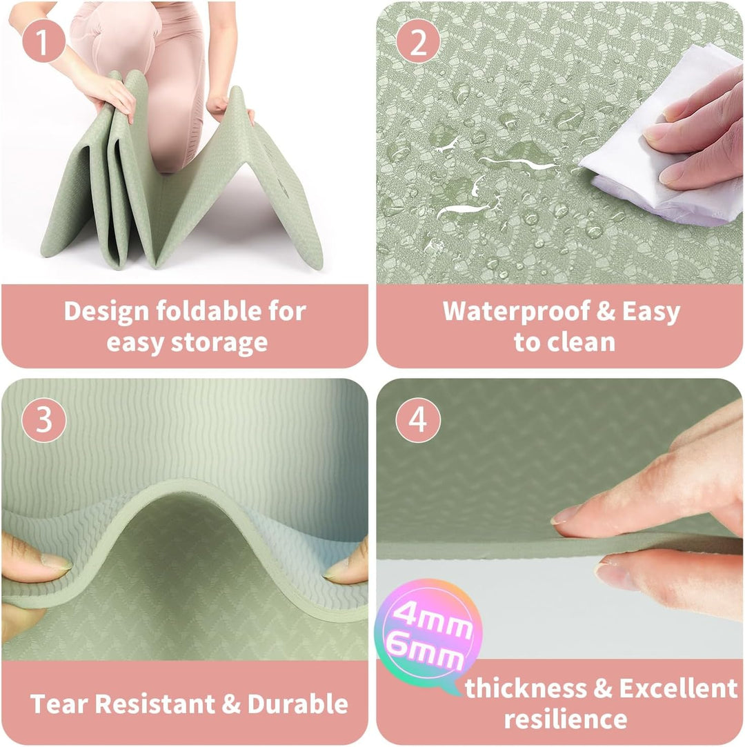 Faltbare Yogamatte, dick, rutschfest, wasserdicht, ideal für Yoga, Pilates, Meditation.