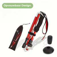 Roter faltbarer Wanderstock aus Aluminium mit Zubehör, leicht, kompakt, ideal für Trekking.