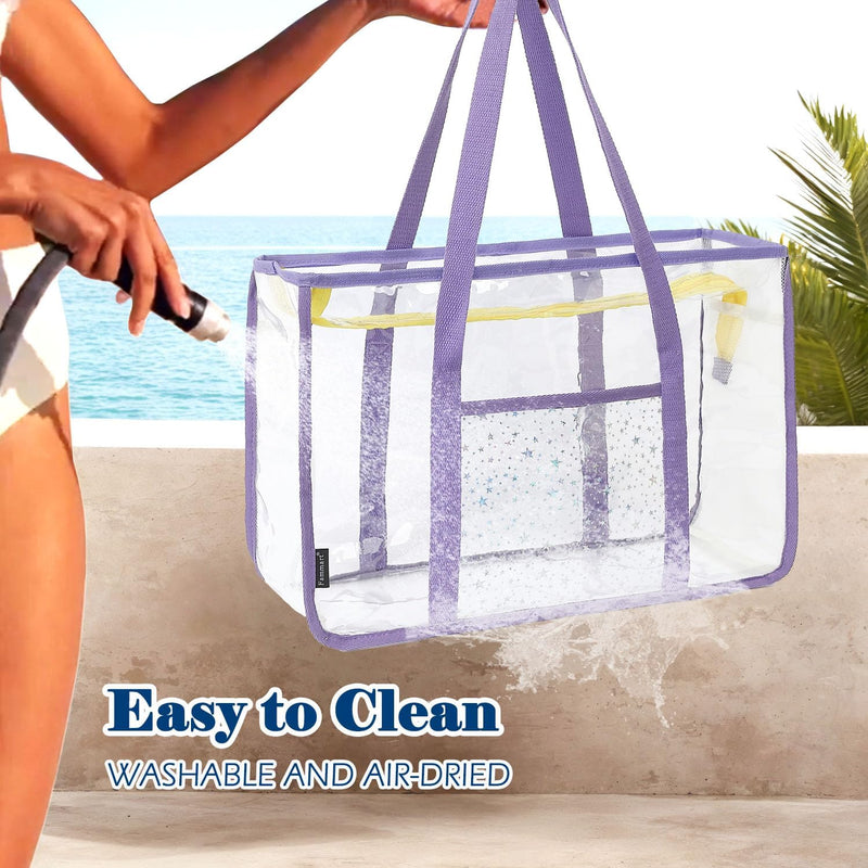 Kaufe 1, Erhalte 1 GRATIS – Extra Große Durchsichtige Mesh-Strandtasche mit 8 Taschen – ClearWave