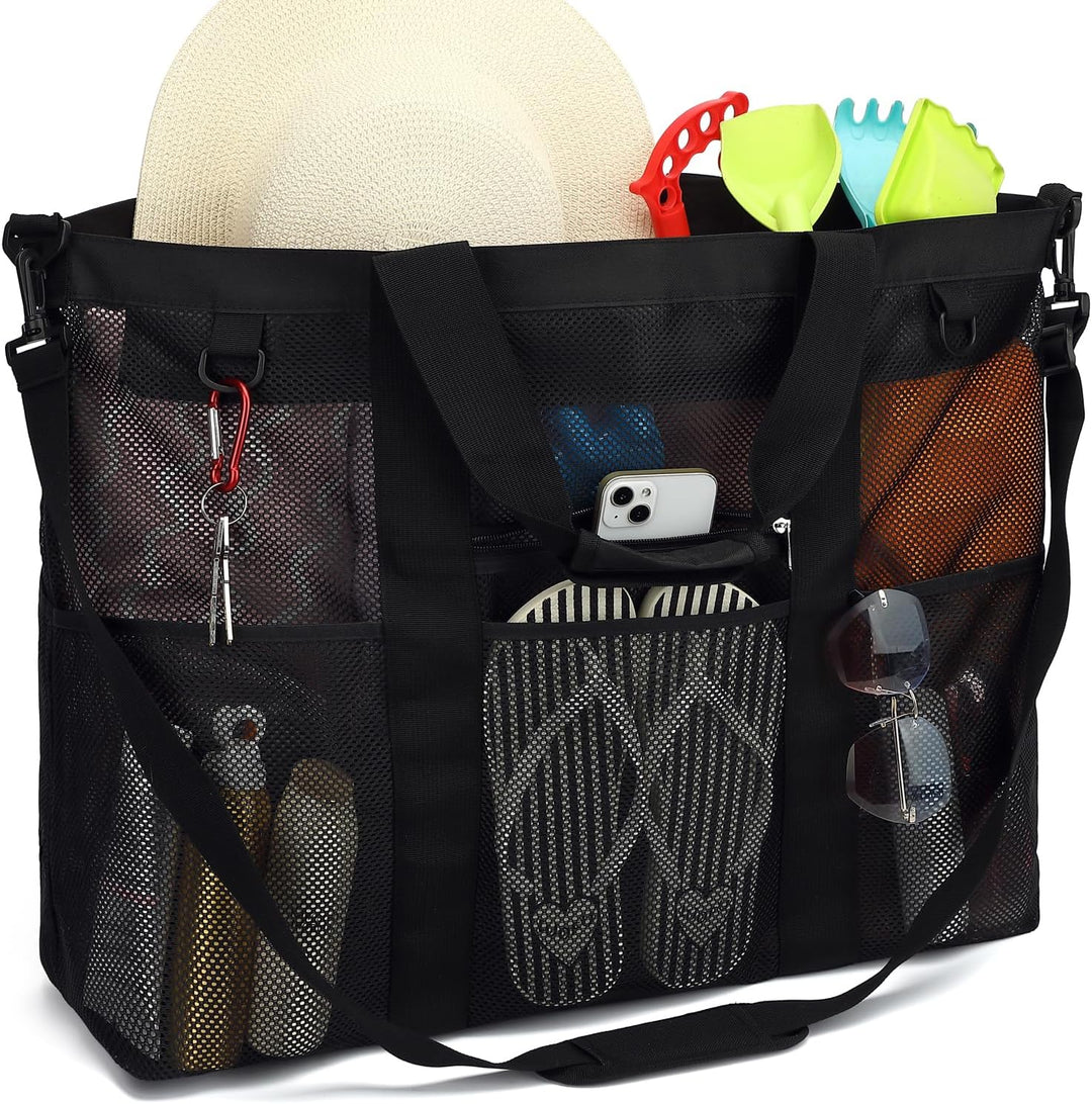 Kaufe 1, Erhalte 1 GRATIS – Extra Große Durchsichtige Mesh-Strandtasche mit 8 Taschen – ClearWave