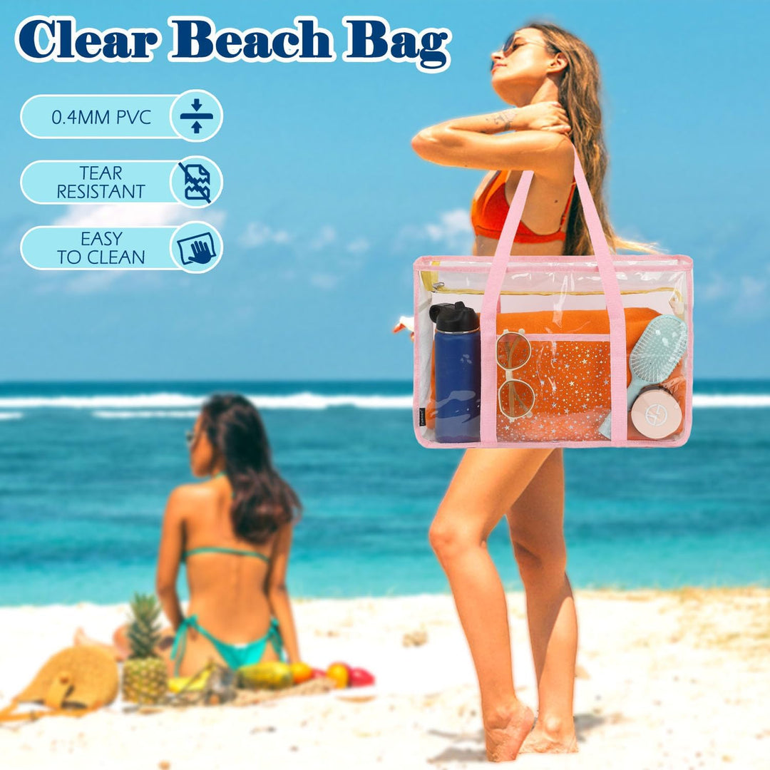 Kaufe 1, Erhalte 1 GRATIS – Extra Große Durchsichtige Mesh-Strandtasche mit 8 Taschen – ClearWave