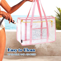 Kaufe 1, Erhalte 1 GRATIS – Extra Große Durchsichtige Mesh-Strandtasche mit 8 Taschen – ClearWave