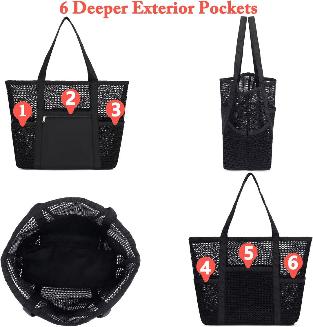 Kaufe 1, Erhalte 1 GRATIS – Extra Große Durchsichtige Mesh-Strandtasche mit 8 Taschen – ClearWave