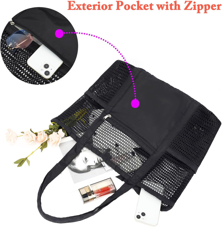 Kaufe 1, Erhalte 1 GRATIS – Extra Große Durchsichtige Mesh-Strandtasche mit 8 Taschen – ClearWave