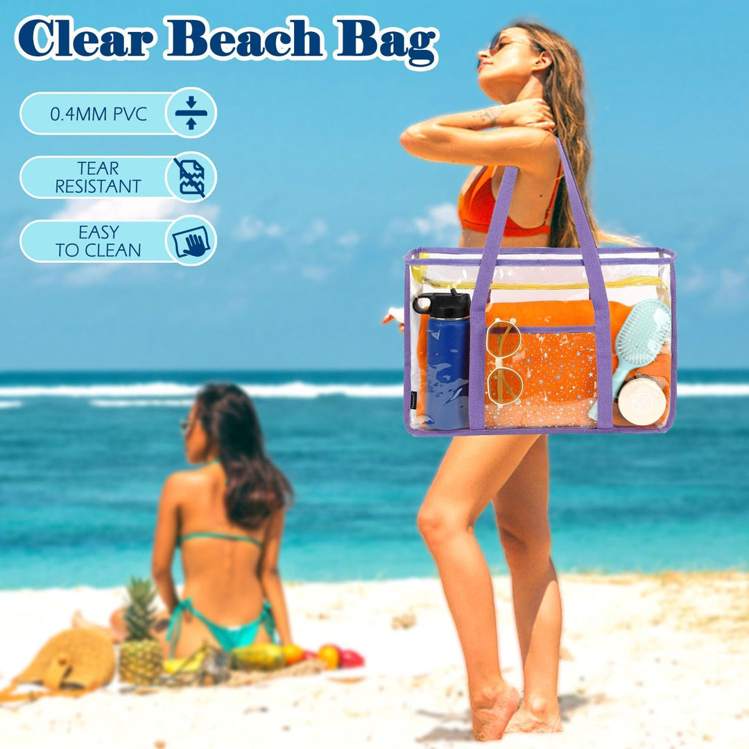 Kaufe 1, Erhalte 1 GRATIS – Extra Große Durchsichtige Mesh-Strandtasche mit 8 Taschen – ClearWave