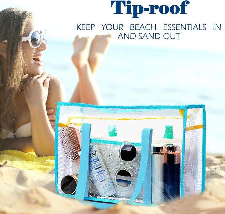 Kaufe 1, Erhalte 1 GRATIS – Extra Große Durchsichtige Mesh-Strandtasche mit 8 Taschen – ClearWave