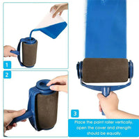 Blauer Farbroller mit braunem Schwamm, ideal für gleichmäßiges Streichen von Wänden.