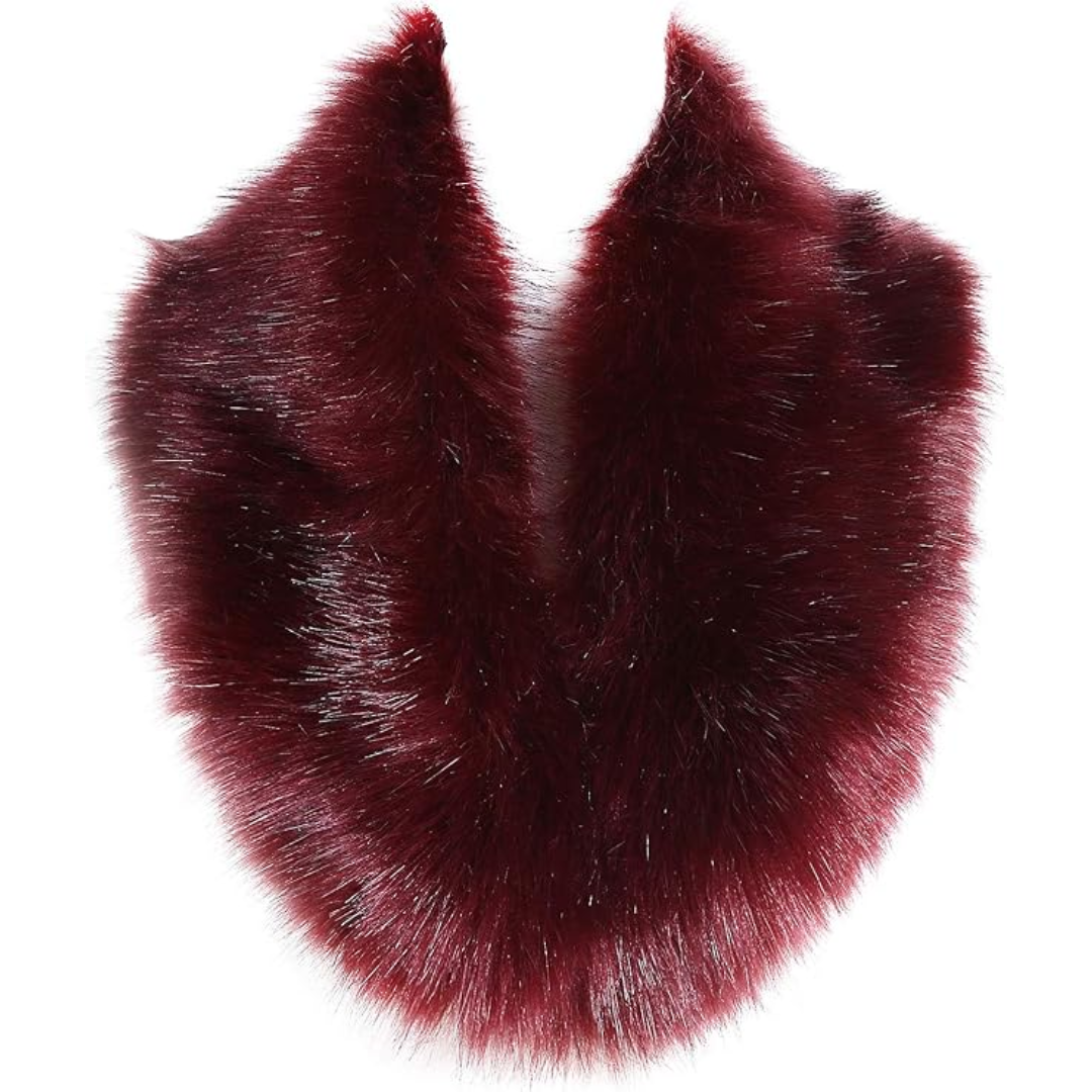 Bordeauxroter Kunstpelzkragen, flauschig, elegant, modisches Accessoire für Wintermode.