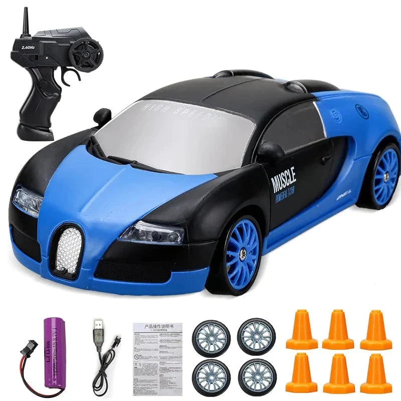 Ferngesteuertes Auto, blau-schwarz, mit Zubehör, Spielzeug, Hochgeschwindigkeit, Kinder.
