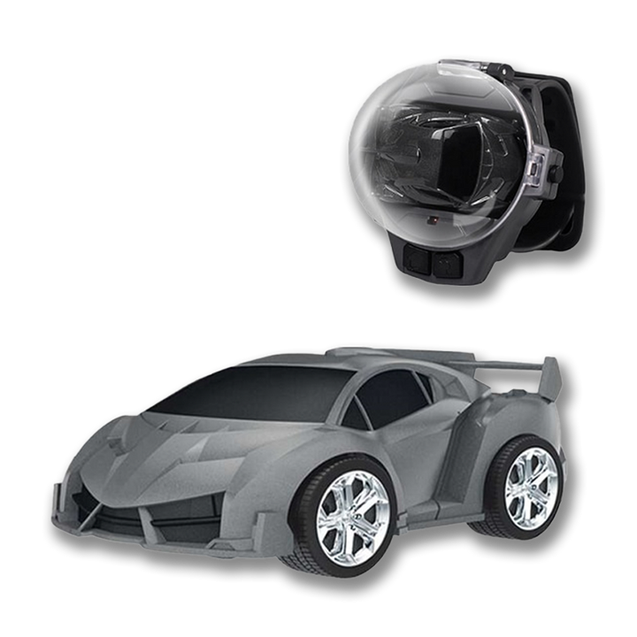 Graues ferngesteuertes Auto mit Kamera, glänzende Felgen, Spielzeugauto für Kinder, robustes Design.