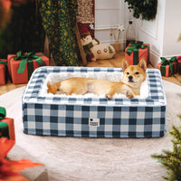 Hundebett blau kariert, gemütlich, beruhigend, Anti-Angst, XL, Wohnzimmer, Weihnachtsdeko.