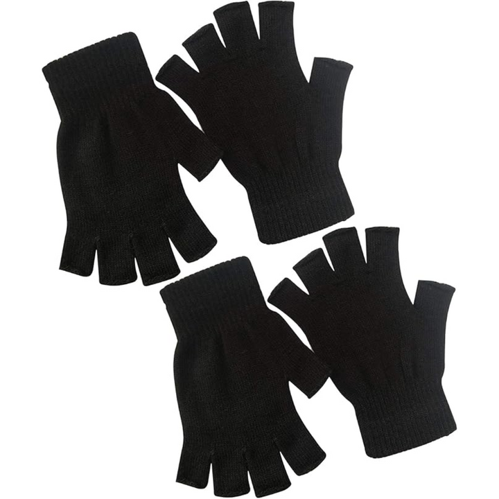 Schwarze fingerlose Strickhandschuhe, Unisex, warm, Winteraccessoire, 2 Paar