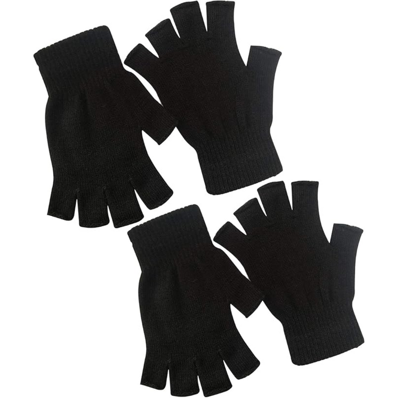 Schwarze fingerlose Strickhandschuhe, Unisex, warm, Winteraccessoire, 2 Paar