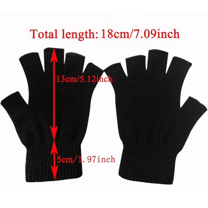 Schwarze fingerlose Handschuhe, gestrickt, Unisex, 18cm Länge, ideal für Herbst und Winter.