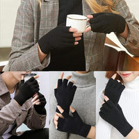Schwarze fingerlose Handschuhe aus Wolle, ideal für Herbst und Winter, modisch und warm.