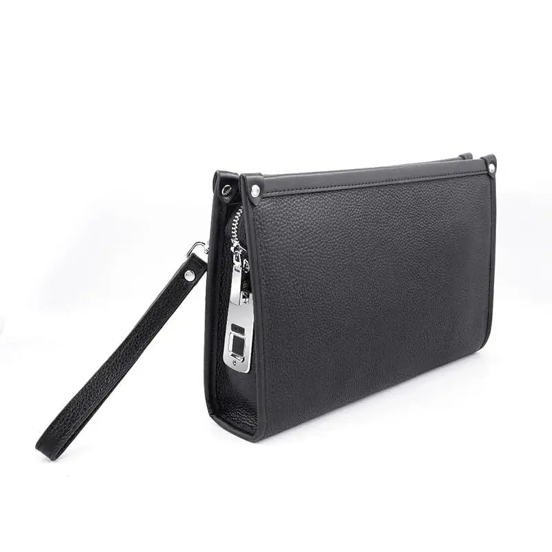 Herren Echtleder Business Clutch mit Fingerabdruckschloss – Schwarz