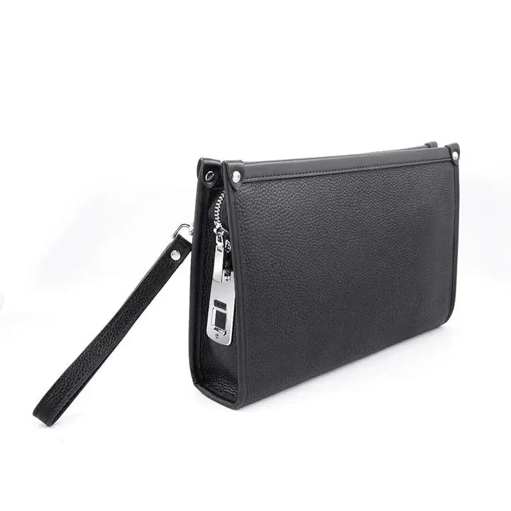 Herren Echtleder Business Clutch mit Fingerabdruckschloss – Schwarz