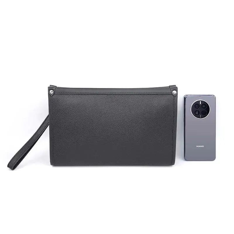Herren Echtleder Business Clutch mit Fingerabdruckschloss – Schwarz