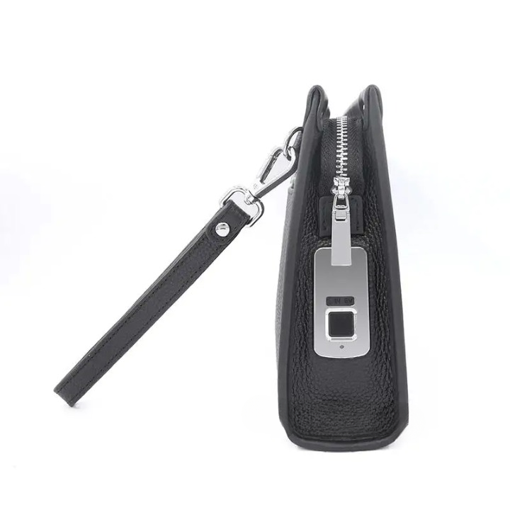 Herren Echtleder Business Clutch mit Fingerabdruckschloss – Schwarz