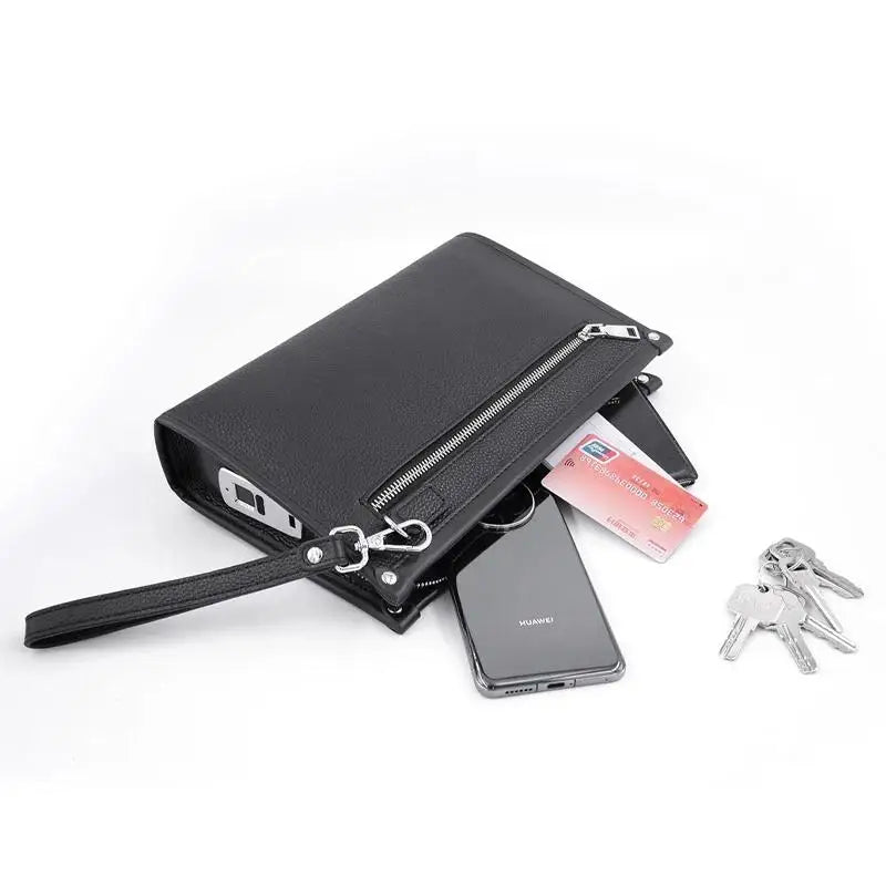 Herren Echtleder Business Clutch mit Fingerabdruckschloss – Schwarz