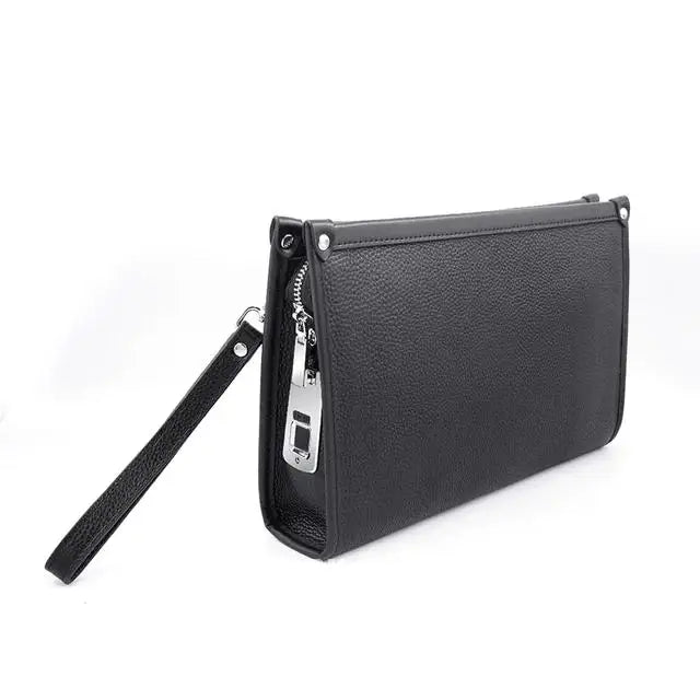 Herren Echtleder Business Clutch mit Fingerabdruckschloss – Schwarz