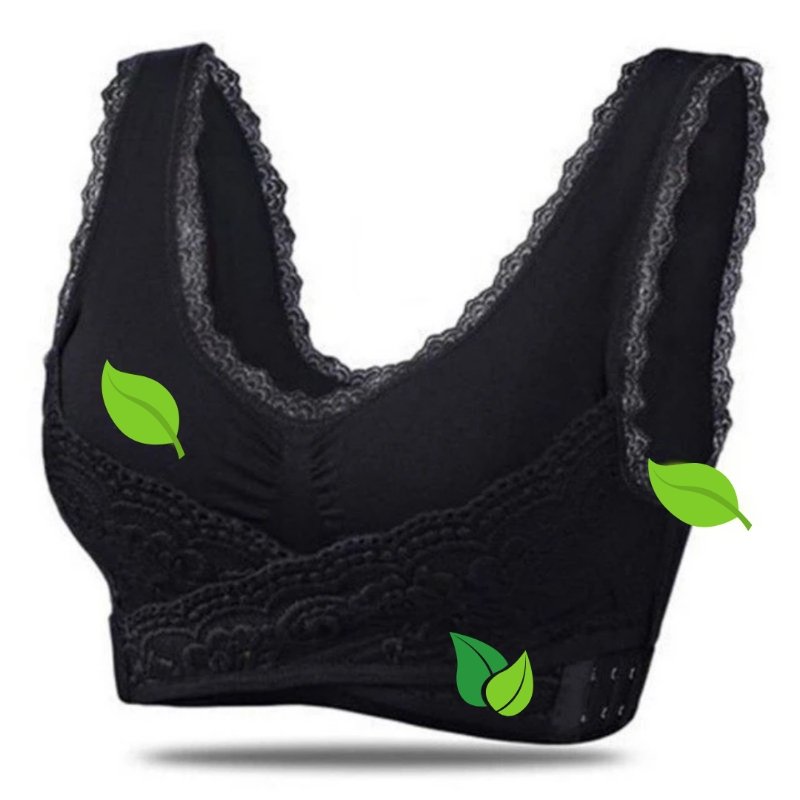 Schwarzer Spitzen-BH, umweltfreundlich, bequem, Damenunterwäsche, nachhaltige Mode.