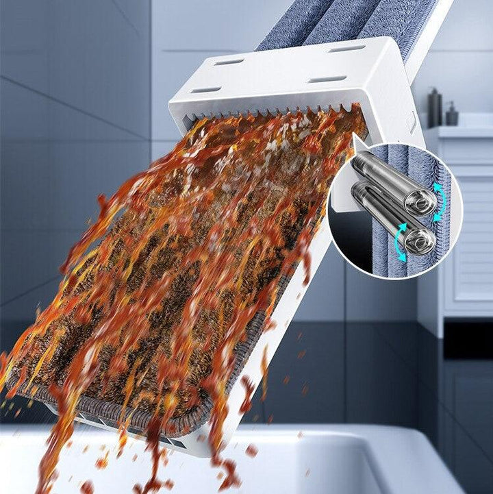 Flachmop mit 360°-Drehung, blau, für effiziente Bodenreinigung, Schmutzwasserabfluss.