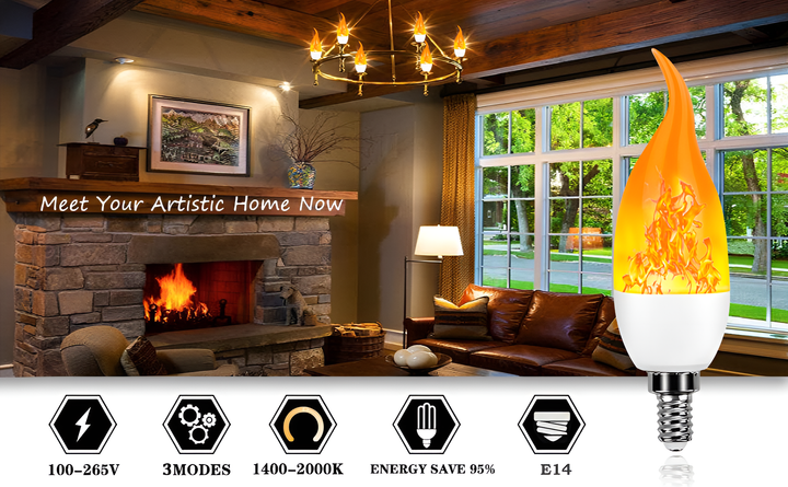 LED-Flammenlampe E14, energiesparend, 3 Modi, warmweiß, Wohnzimmer, dekorative Beleuchtung
