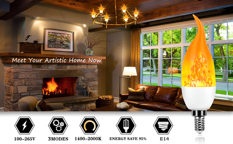 LED-Flammenlampe E14, energiesparend, 3 Modi, warmweiß, Wohnzimmer, dekorative Beleuchtung