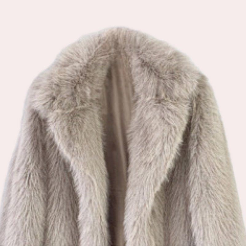 Grauer Kunstpelzmantel, flauschig, modisch, warm, Winterbekleidung, Damenmode.