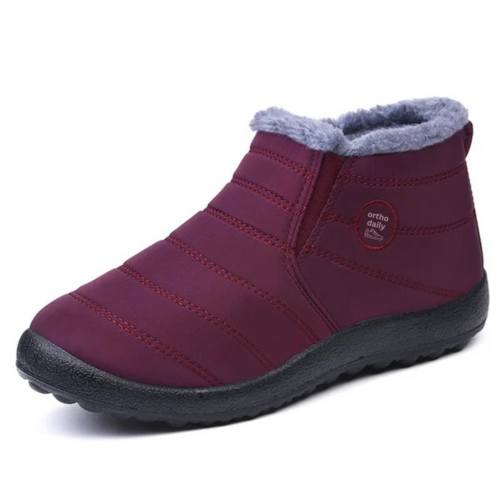 Weinrote Fleece-Knöchelstiefel, warm, rutschfest, Damen-Winterstiefel, bequem.