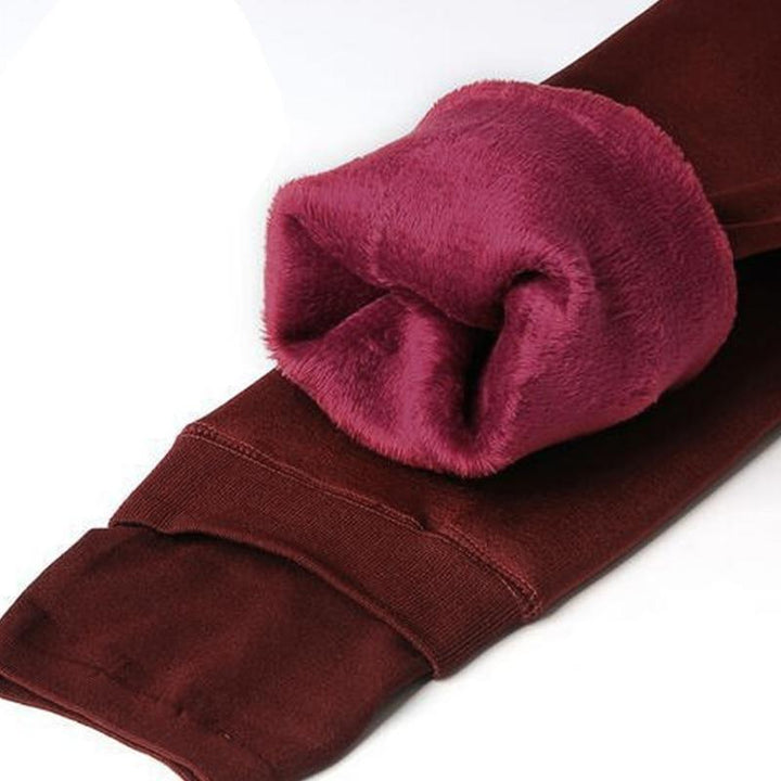 Bordeauxfarbene Thermo-Leggings mit Fleece-Futter, warm, bequem, Wintermode.