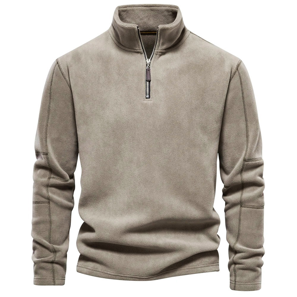 Grauer Fleece-Pullover mit Reißverschluss, Herrenmode, warm, bequem, Outdoor-Bekleidung