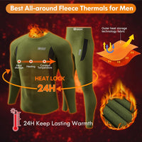 Grünes Herren-Fleece-Thermo-Set, wärmespeichernd, langärmelig, ideal für kaltes Wetter.