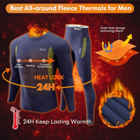 Thermo-Unterwäsche Herren Set, Fleece, blau, Wärmeisolierung, atmungsaktiv, Outdoor-Bekleidung.