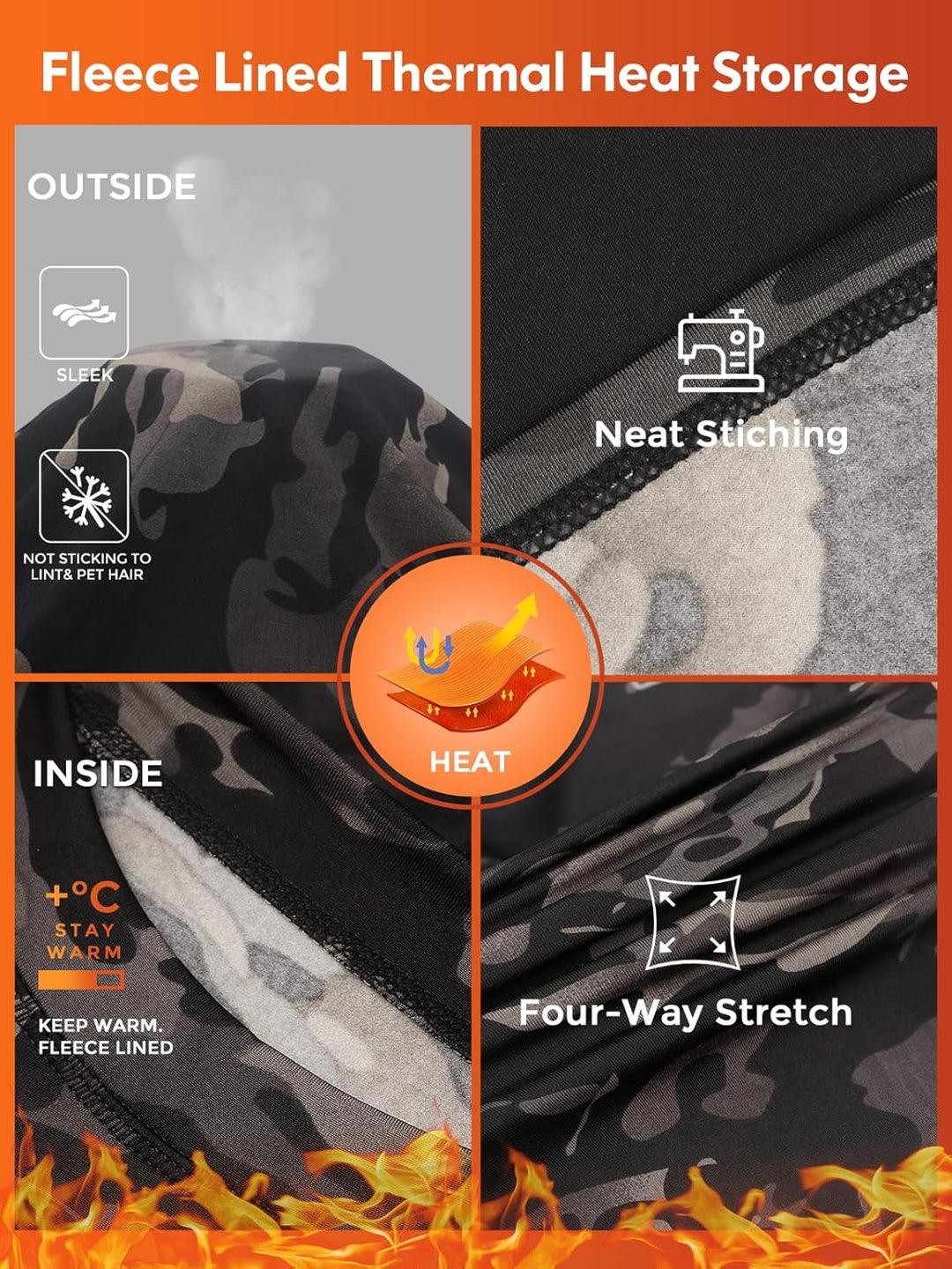 Fleecegefütterte Thermohose, Camouflage, warm, dehnbar, hochwertige Verarbeitung, Outdoor-Bekleidung.