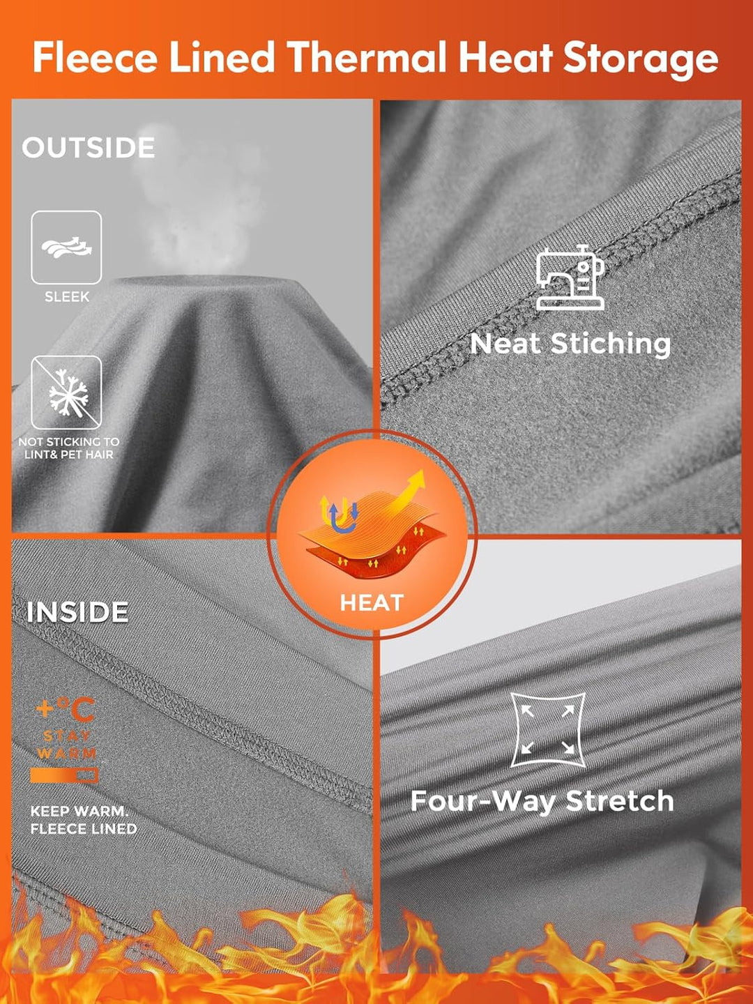 Thermo-Leggings mit Fleece-Futter, grau, nahtlose Verarbeitung, dehnbar, warm, Damenmode.