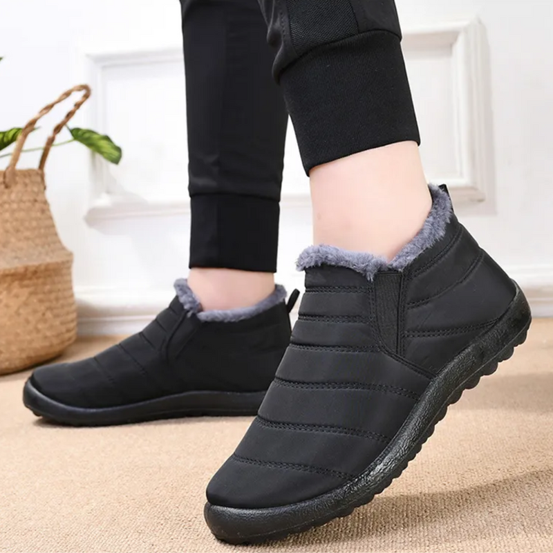 Schwarze Fleece-Knöchelstiefel, warm, rutschfest, für Damen, Wintermode, bequem.