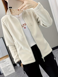 Damen Fleecejacke beige, Reißverschluss, warm, modisch, Freizeitkleidung, Herbst/Winter.