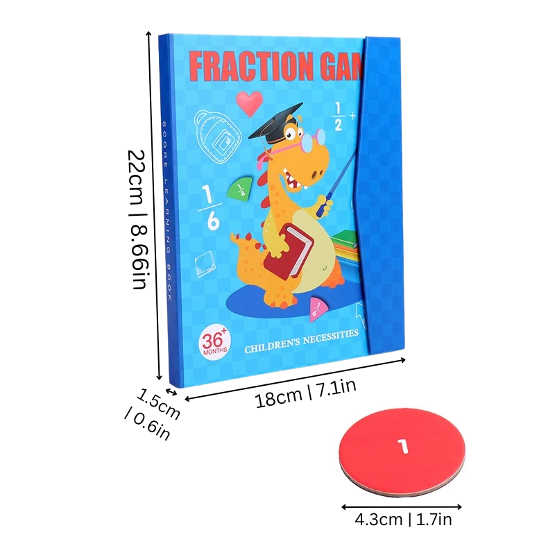 Brettspiel "Fraction Game" für Kinder, blau, 22x18cm, Lernspielzeug, Dinosaurier-Motiv.