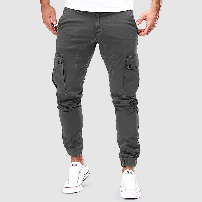Graue Herren-Cargohose, Baumwolle, Taschen, Sommermode, lässig, bequem, sportlich.