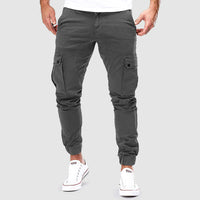 Graue Herren-Cargohose, Baumwolle, Taschen, Sommermode, lässig, bequem, sportlich.
