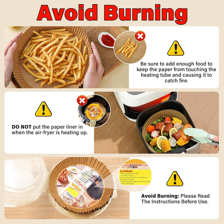 Luftfritteuse Papierförmchen, braun, hitzebeständig, fettfrei, für knusprige Pommes Frites.