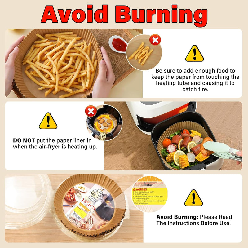 Luftfritteuse Papierförmchen, braun, hitzebeständig, fettfrei, für knusprige Pommes Frites.