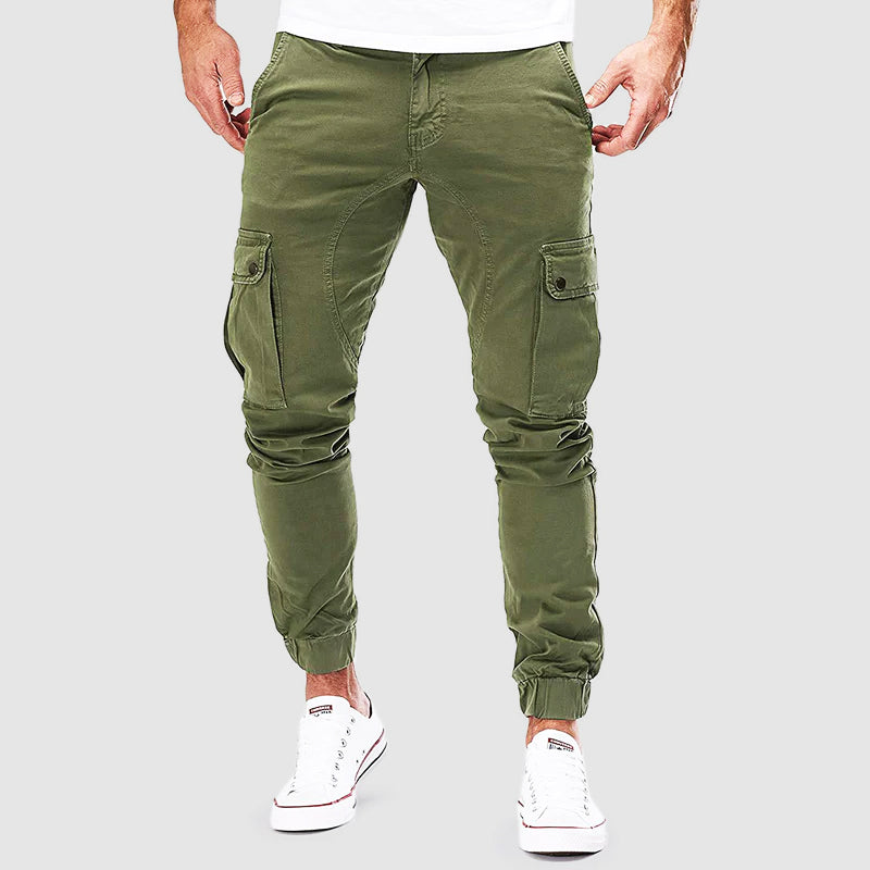 Grüne Cargohose Herren, Sommer, Baumwolle, Taschen, Freizeitmode, lässig, bequem.