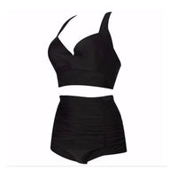 Schwarzes Bikini-Set mit Haltertop und hoher Taille – Alina