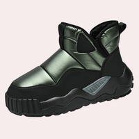 Futuristischer schwarzer und grüner Winterstiefel, wasserdicht, rutschfest, für Herren.