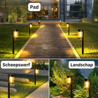LED-Solarleuchten für Gartenweg, schwarz, energiesparend, wetterfest, Außenbeleuchtung.